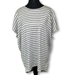 Michael Kors Sequined White and Gray Striped Dolman Sleeve Tee